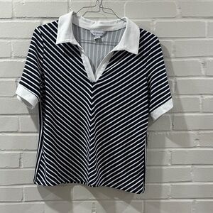 Striped Navy and White Collared Top